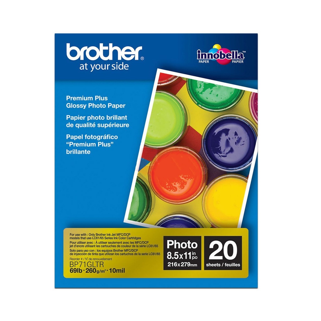 [BP71GLTR] PAPEL FOTOGRAFICO BROTHER 8.5X11" 20 HOJAS PREMI