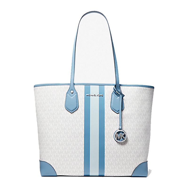 [30F9SV0T3B-BLUE WHITE] EVA CHAMBRAY MLT LG TOTE
